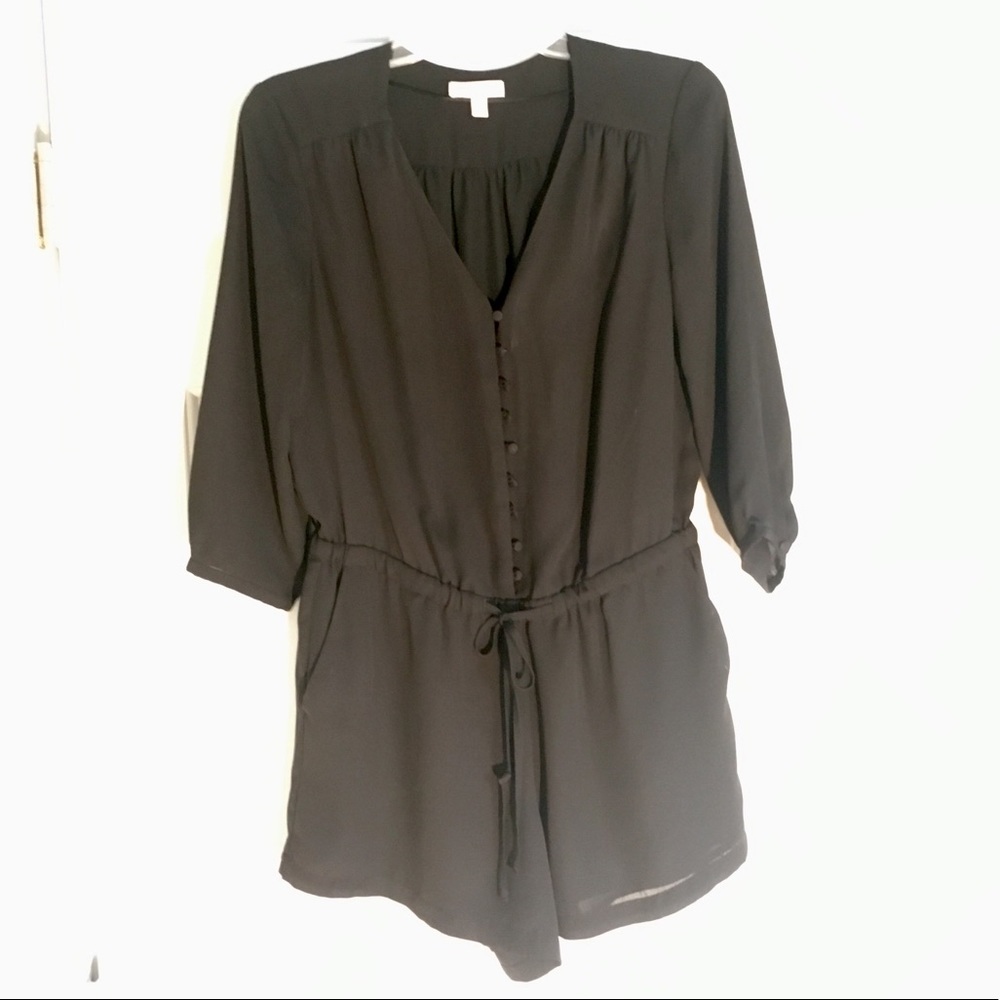 Button up size 4 black romper with stretchy waist